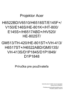 Návod Acer H6522ABD Projektor