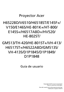 Manual de uso Acer H6522ABD Proyector