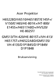 Bruksanvisning Acer H6522ABD Projektor
