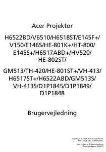 Brugsanvisning Acer H6522ABD Projektor