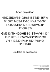 Priručnik Acer H6522BD Projektor