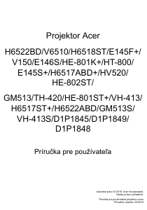 Návod Acer H6522BD Projektor