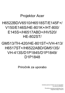 Priročnik Acer H6522BD Projektor