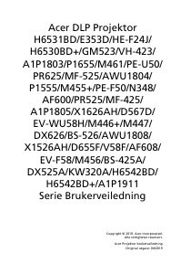 Bruksanvisning Acer H6542BD Projektor