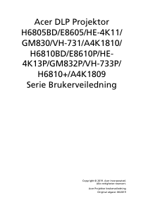 Bruksanvisning Acer H6810BD Projektor