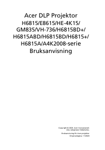 Bruksanvisning Acer H6815BD Projektor