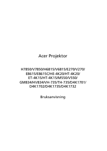 Bruksanvisning Acer H7850BD Projektor