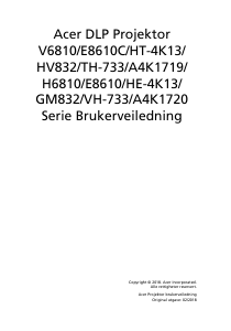 Bruksanvisning Acer HV832 Projektor