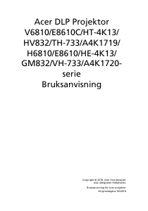 Bruksanvisning Acer HV832 Projektor