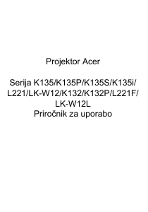 Priročnik Acer K135i Projektor