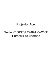 Priročnik Acer K138STi Projektor