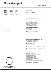 Manuale Scholtès LPE H812 X Lavastoviglie