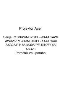 Priročnik Acer P1286 Projektor