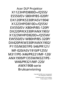 Bruksanvisning Acer P1355W Projektor