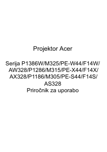 Priročnik Acer P1386W Projektor