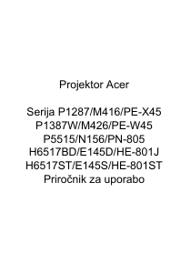 Priročnik Acer P1387W Projektor