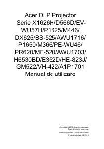 Manual Acer P1650 Proiector