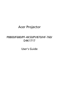 Manual Acer P8800 Projector