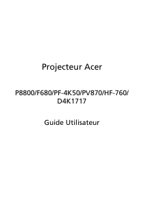 Mode d’emploi Acer P8800 Projecteur