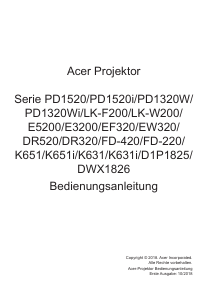 Bedienungsanleitung Acer PD1320Wi Projektor