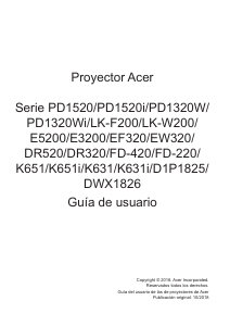 Manual de uso Acer PD1320Wi Proyector