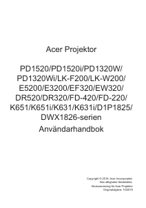 Bruksanvisning Acer PD1320Wi Projektor
