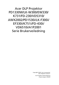 Bruksanvisning Acer PD1330W Projektor
