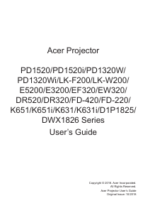 Handleiding Acer PD1520i Beamer