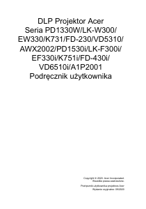 Instrukcja Acer PD1530i Projektor