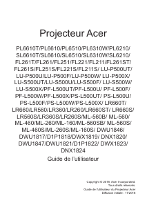 Mode d’emploi Acer PL6510 Projecteur