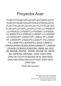 Manual de uso Acer PL6610T Proyector