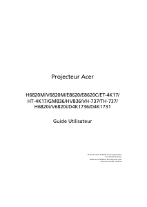 Mode d’emploi Acer V6820i Projecteur