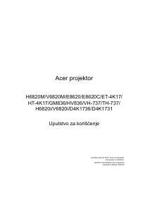 Priručnik Acer V6820i Projektor