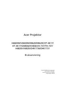 Bruksanvisning Acer V6820i Projektor