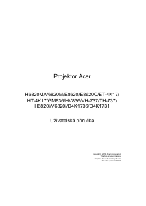 Manuál Acer V6820i Projektor
