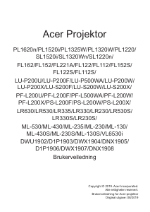 Bruksanvisning Acer VL6530i Projektor