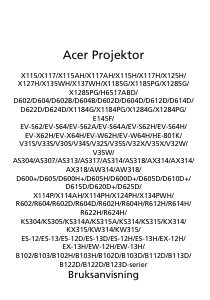 Bruksanvisning Acer X125H Projektor
