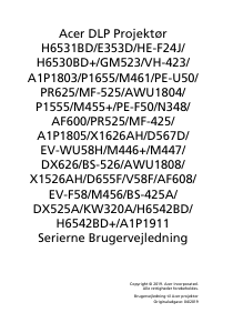 Brugsanvisning Acer X1526AH Projektor