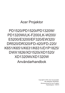 Bruksanvisning Acer XD1320Wi Projektor