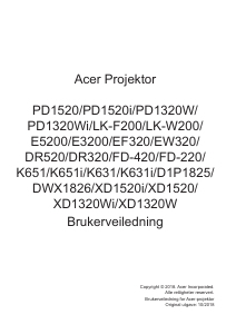 Bruksanvisning Acer XD1520i Projektor