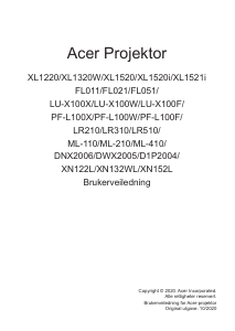 Bruksanvisning Acer XL1220 Projektor
