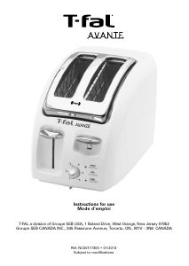 Manual Tefal 874950 Avante Toaster