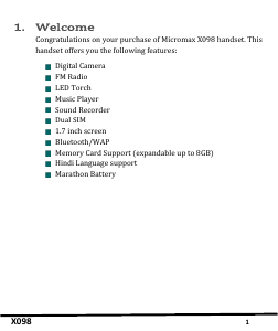 Handleiding Micromax X098 Mobiele telefoon