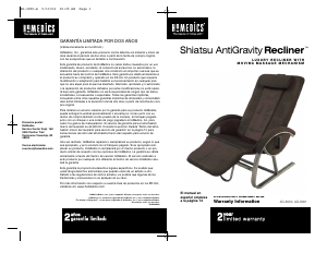 Manual Homedics AG-3000 AntiGravity Recliner Massage Device