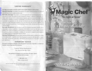 Manual Magic Chef 310 Bread Maker