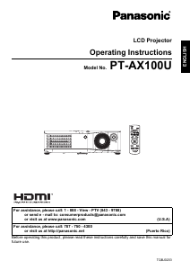 Manual Panasonic PT-AX100U Projector