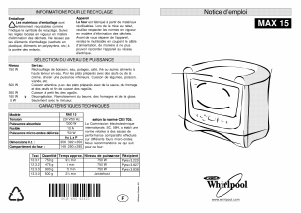 Mode d’emploi Whirlpool MAX 15/AB Micro-onde