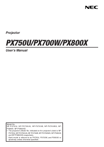 Manual NEC PX800X Projector