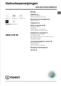 Handleiding Indesit NBAA 13 NF NX Koel-vries combinatie