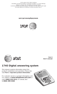 Manual AT&T 1740 Answering Machine